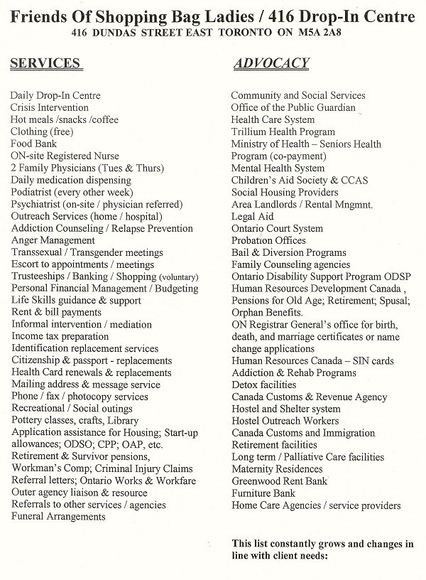416 DROP IN CENTRE PAMPHLET